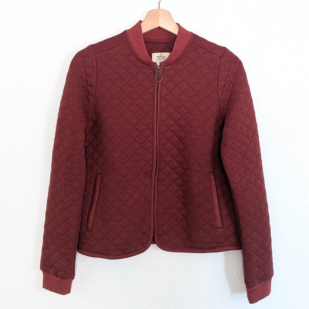 Marine Layer Corbet Quilted Bomber Jacket Womens Size Small Brick Red Zip Up